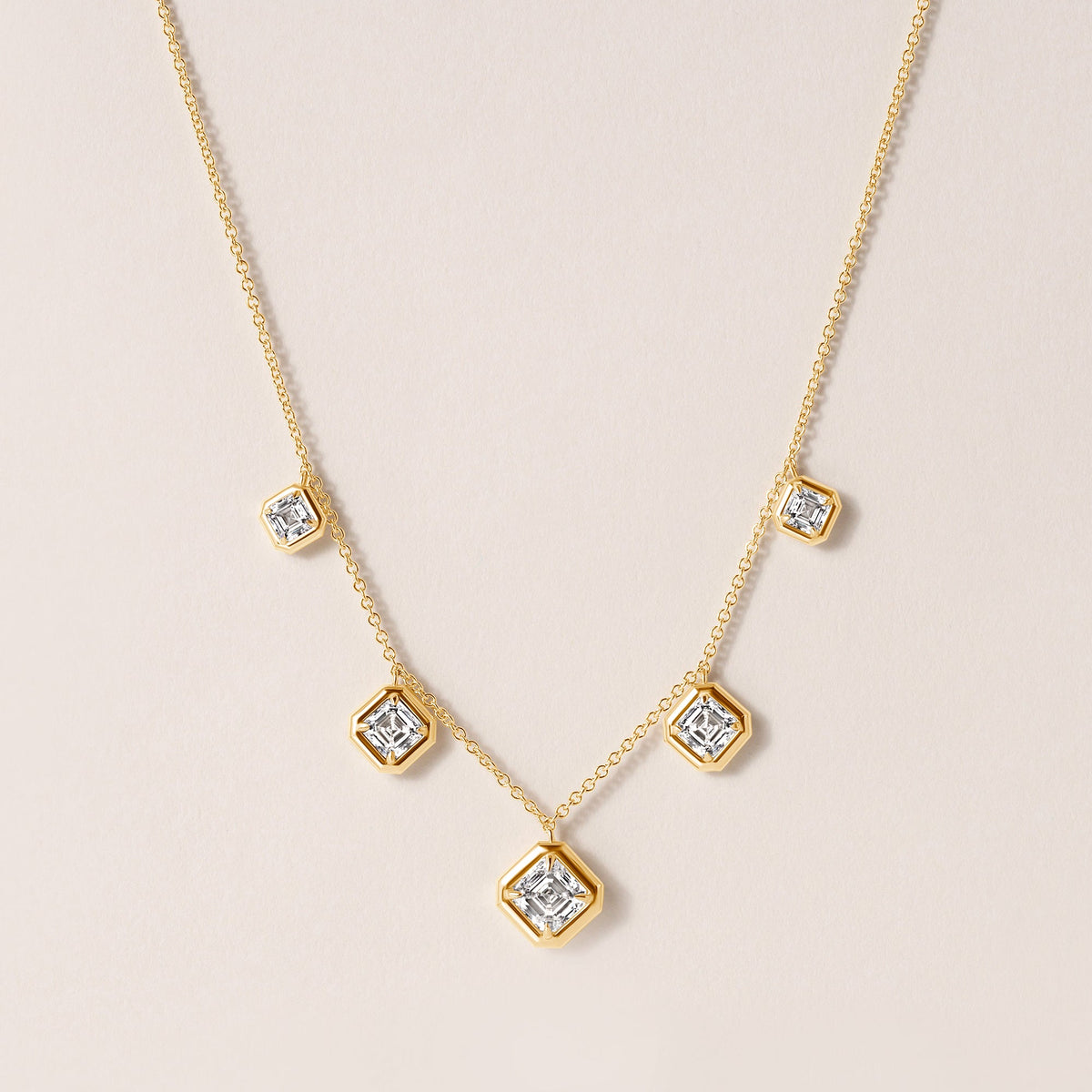 Graduated Asscher Stella Bezel Necklace Necklace ABN-186-AS-G-LGD-1  - Abtin & Co.