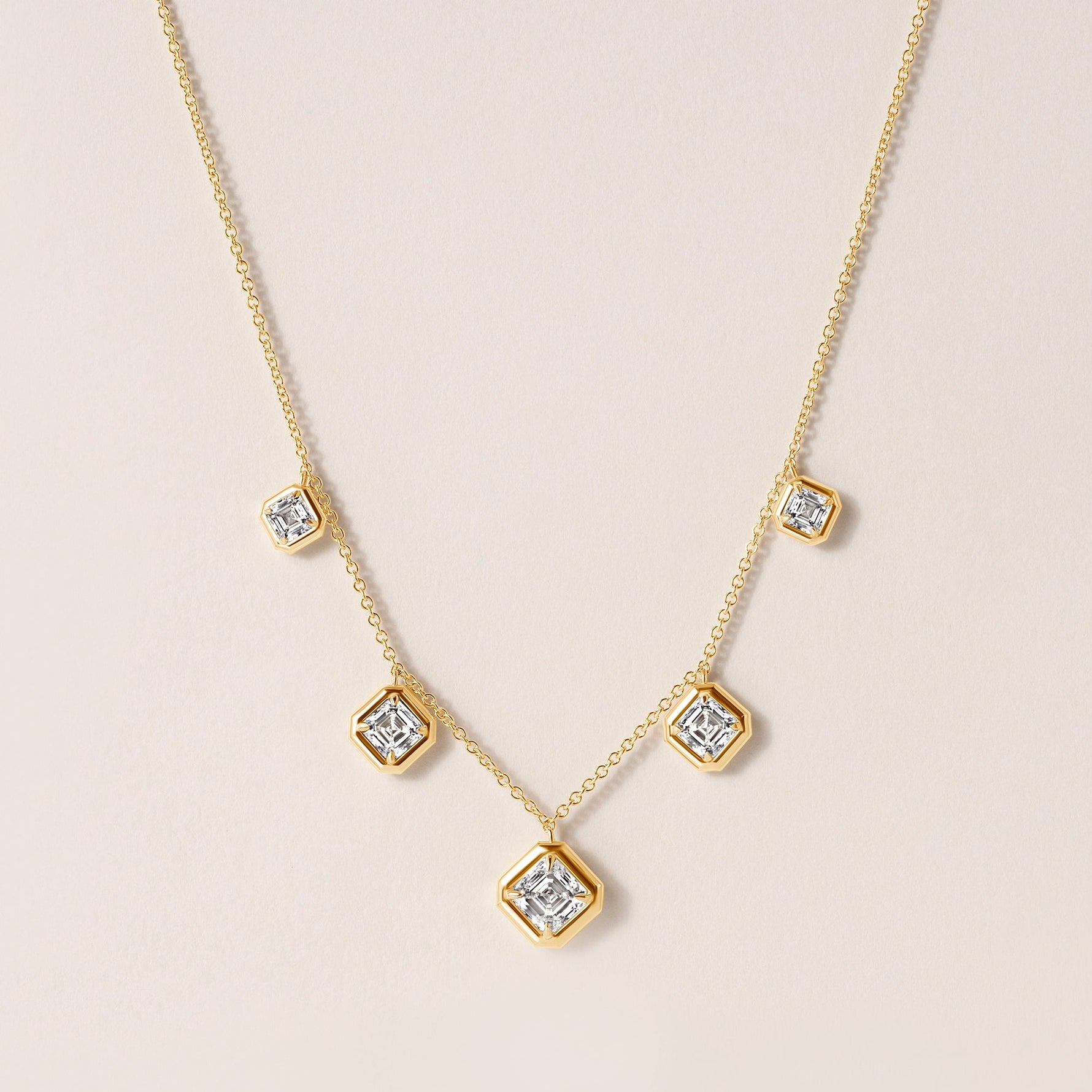 Graduated Asscher Stella Bezel Necklace Necklace ABN-186-AS-G-LGD-1  - Abtin & Co.