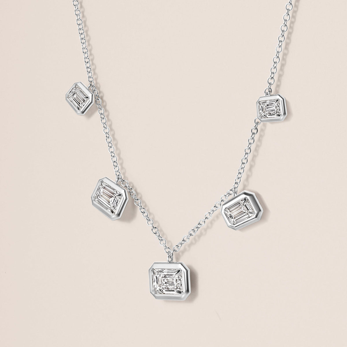 Horizontal Graduated Emerald Cut Stella Bezel Necklace Necklace   - Abtin & Co.