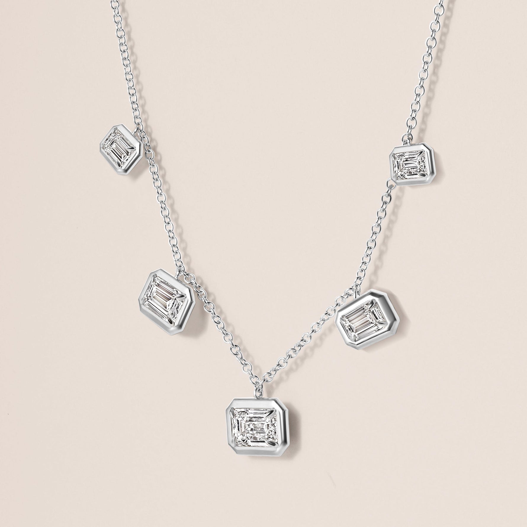 Horizontal Graduated Emerald Cut Stella Bezel Necklace Necklace   - Abtin & Co.