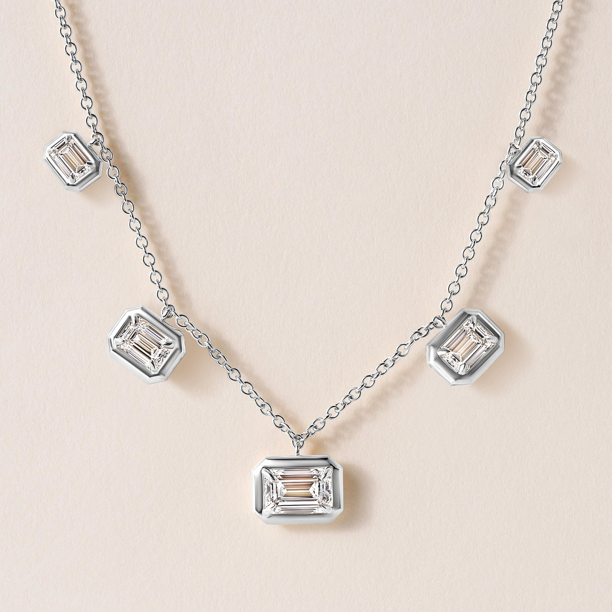 Horizontal Graduated Emerald Cut Stella Bezel Necklace Necklace   - Abtin & Co.
