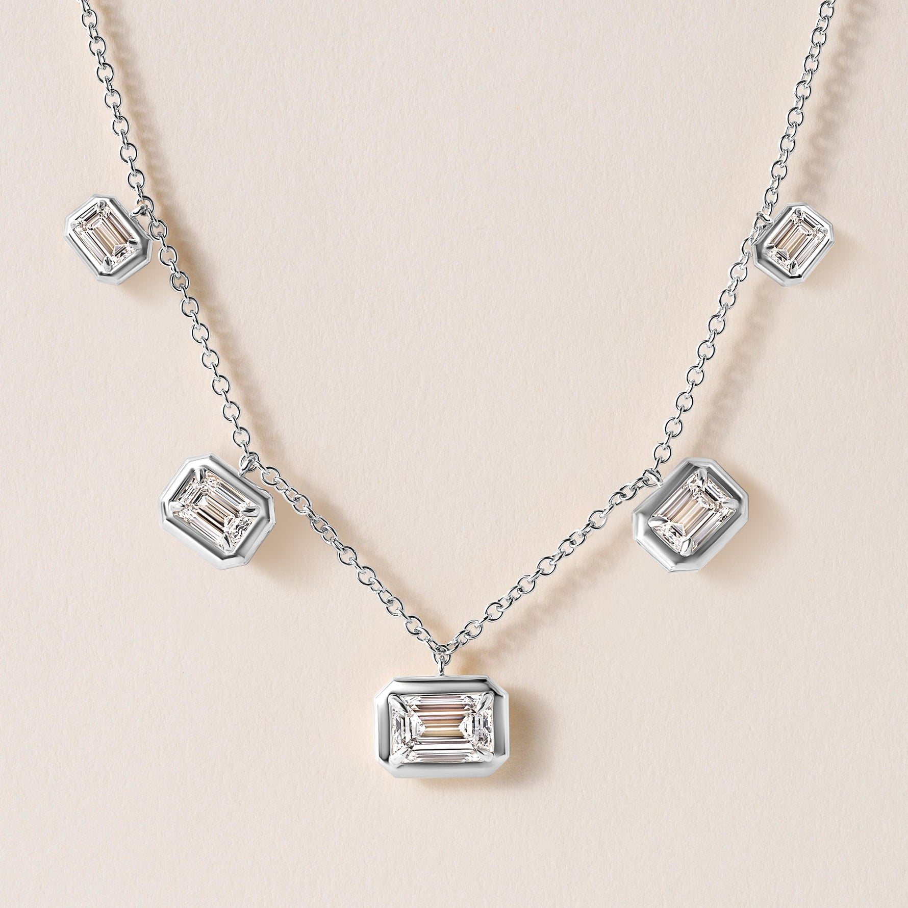 Horizontal Graduated Emerald Cut Stella Bezel Necklace Necklace   - Abtin & Co.