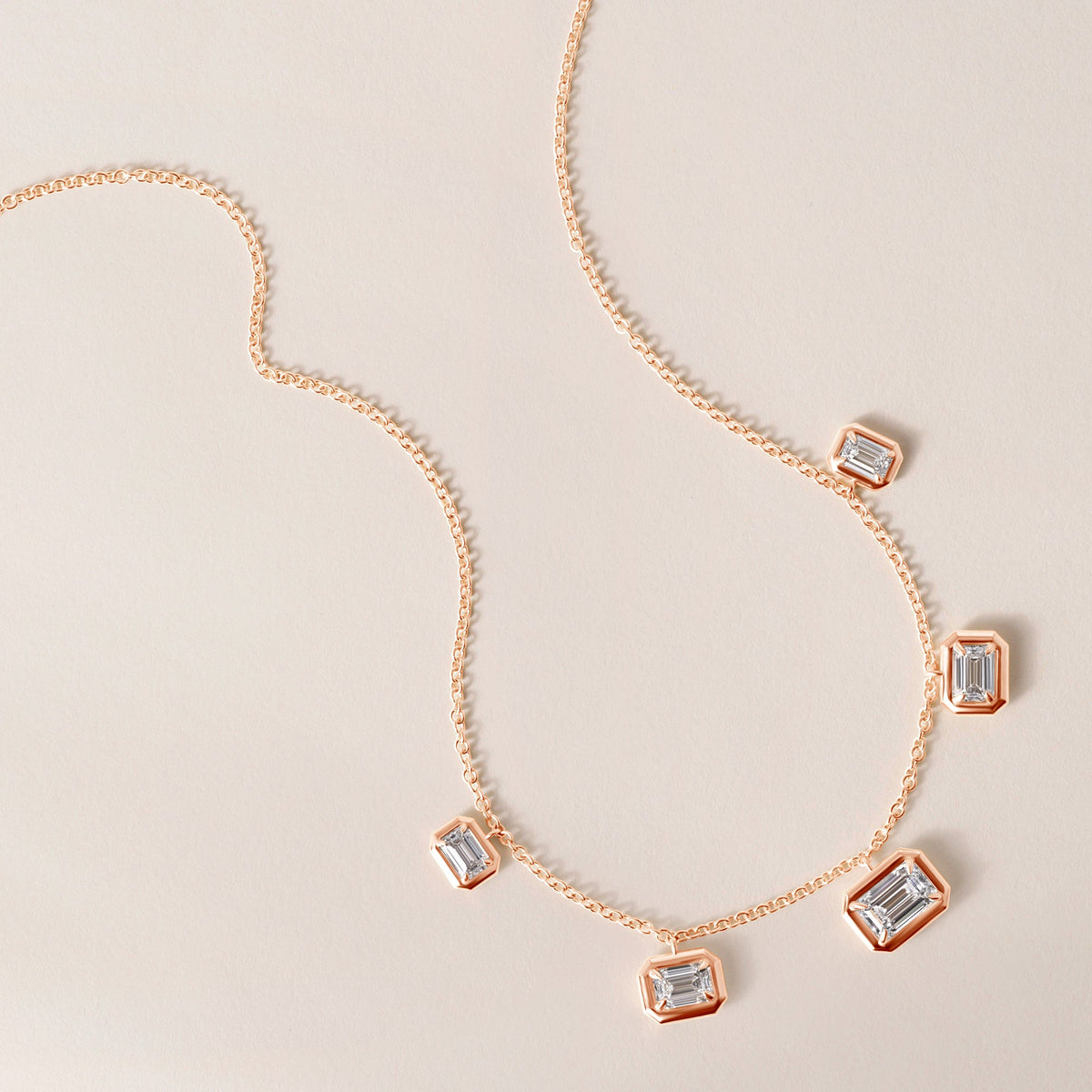 Horizontal Graduated Emerald Cut Stella Bezel Necklace Necklace   - Abtin & Co.