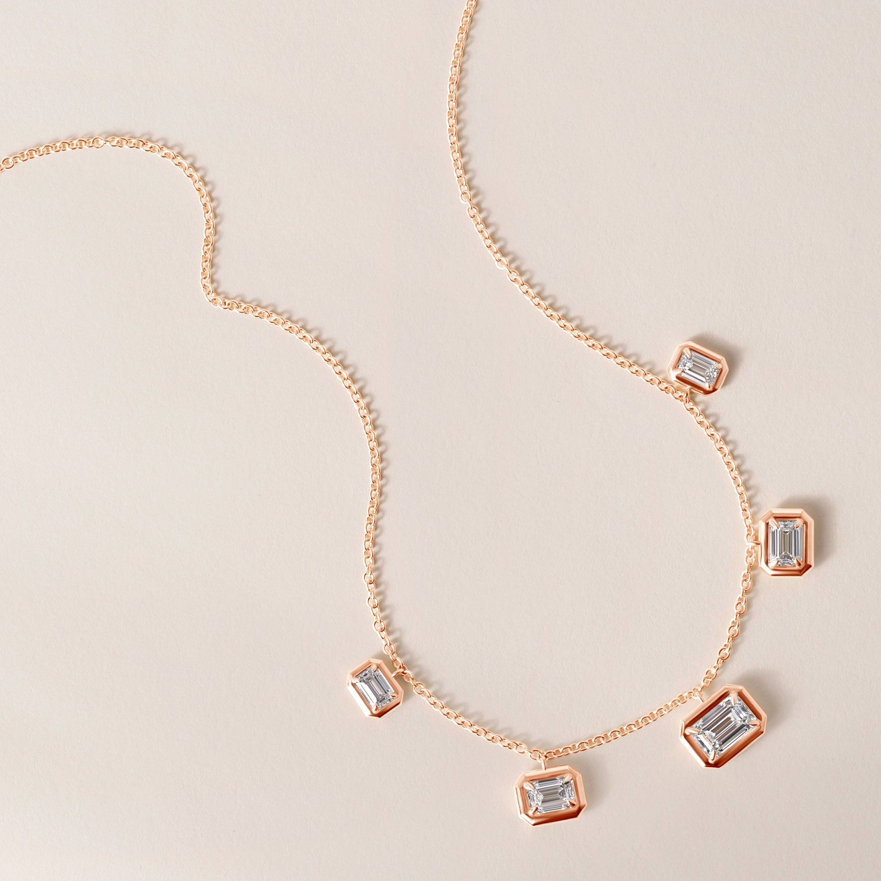 Horizontal Graduated Emerald Cut Stella Bezel Necklace Necklace   - Abtin & Co.