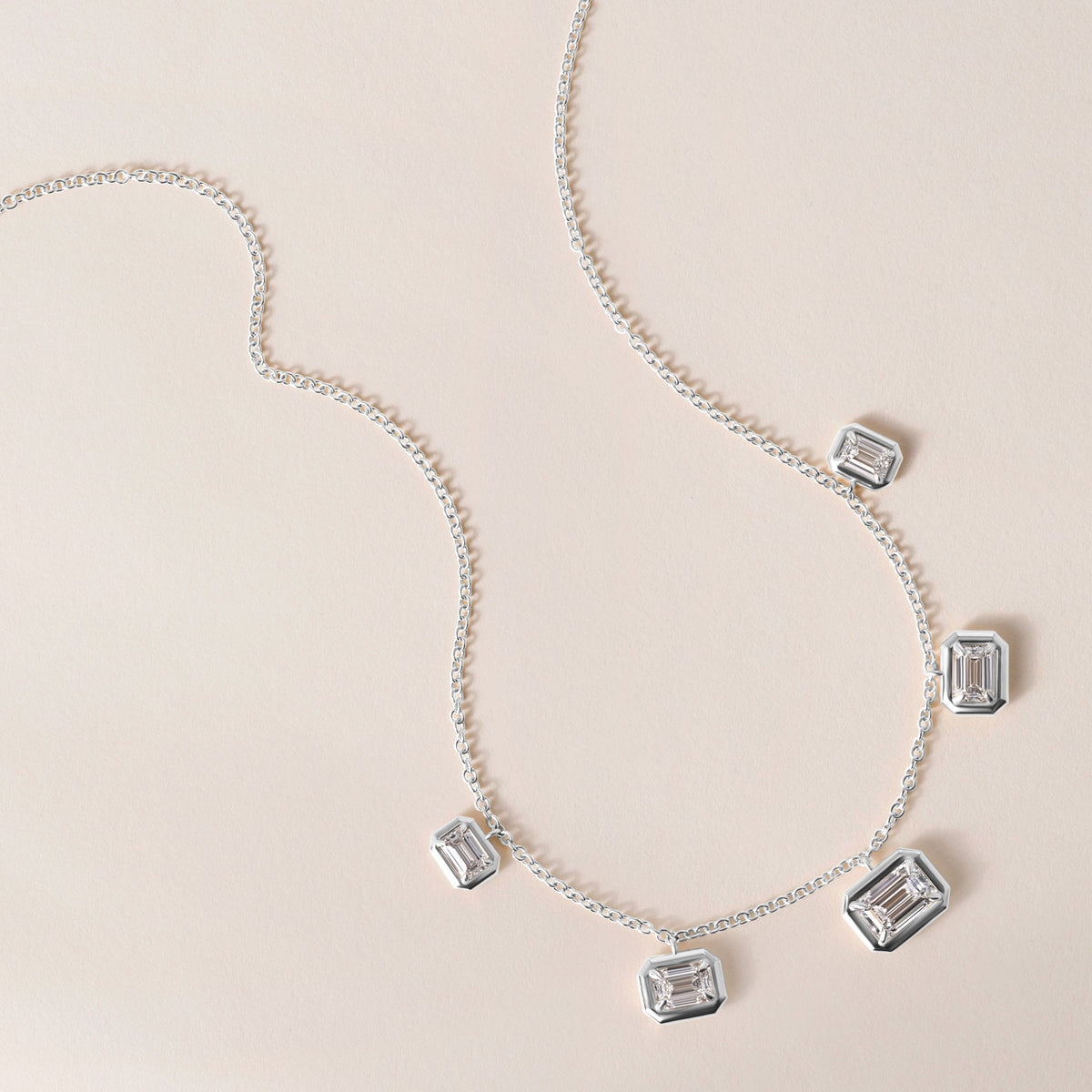 Horizontal Graduated Emerald Cut Stella Bezel Necklace Necklace   - Abtin & Co.