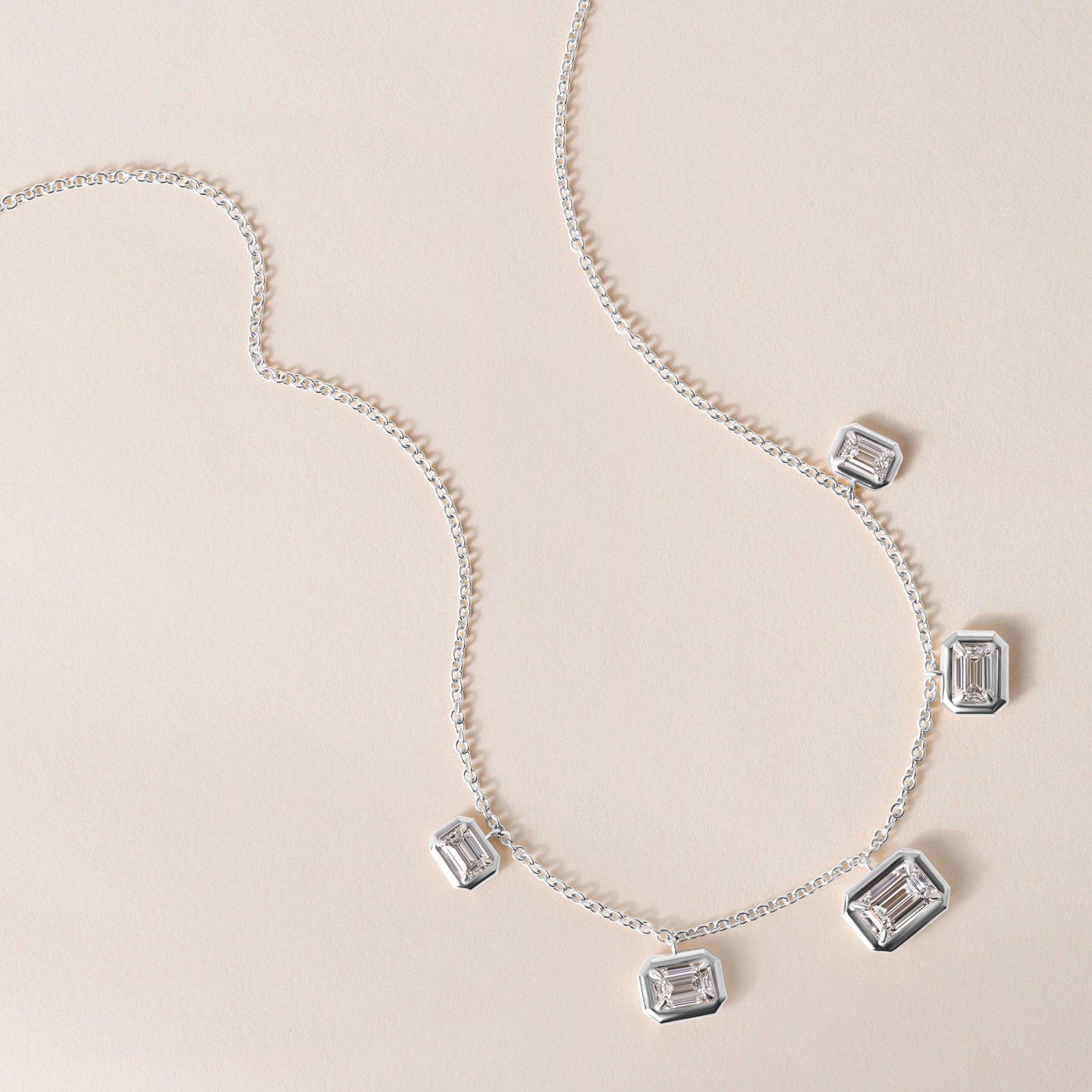Horizontal Graduated Emerald Cut Stella Bezel Necklace Necklace   - Abtin & Co.