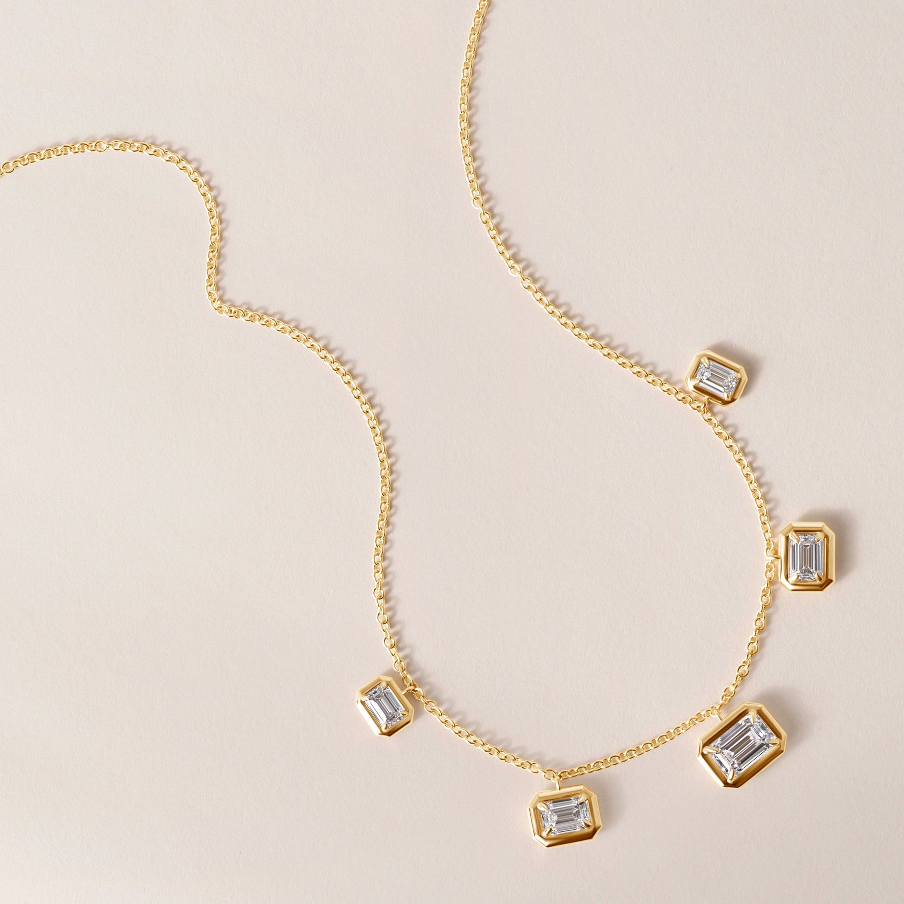 Horizontal Graduated Emerald Cut Stella Bezel Necklace Necklace   - Abtin & Co.