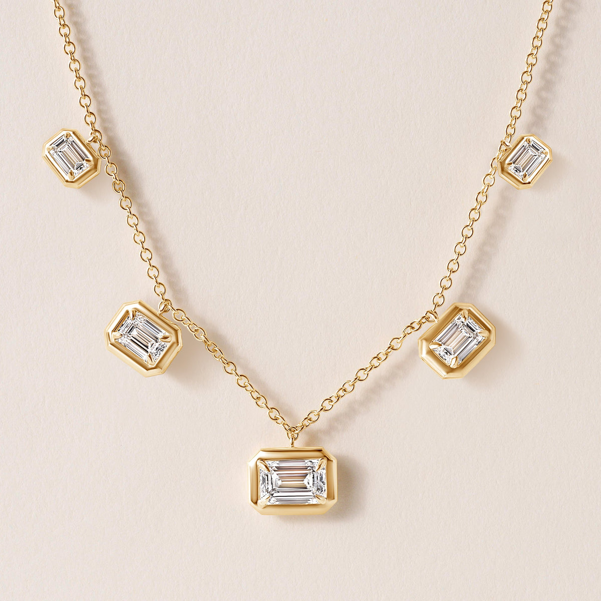 Horizontal Graduated Emerald Cut Stella Bezel Necklace Necklace   - Abtin & Co.