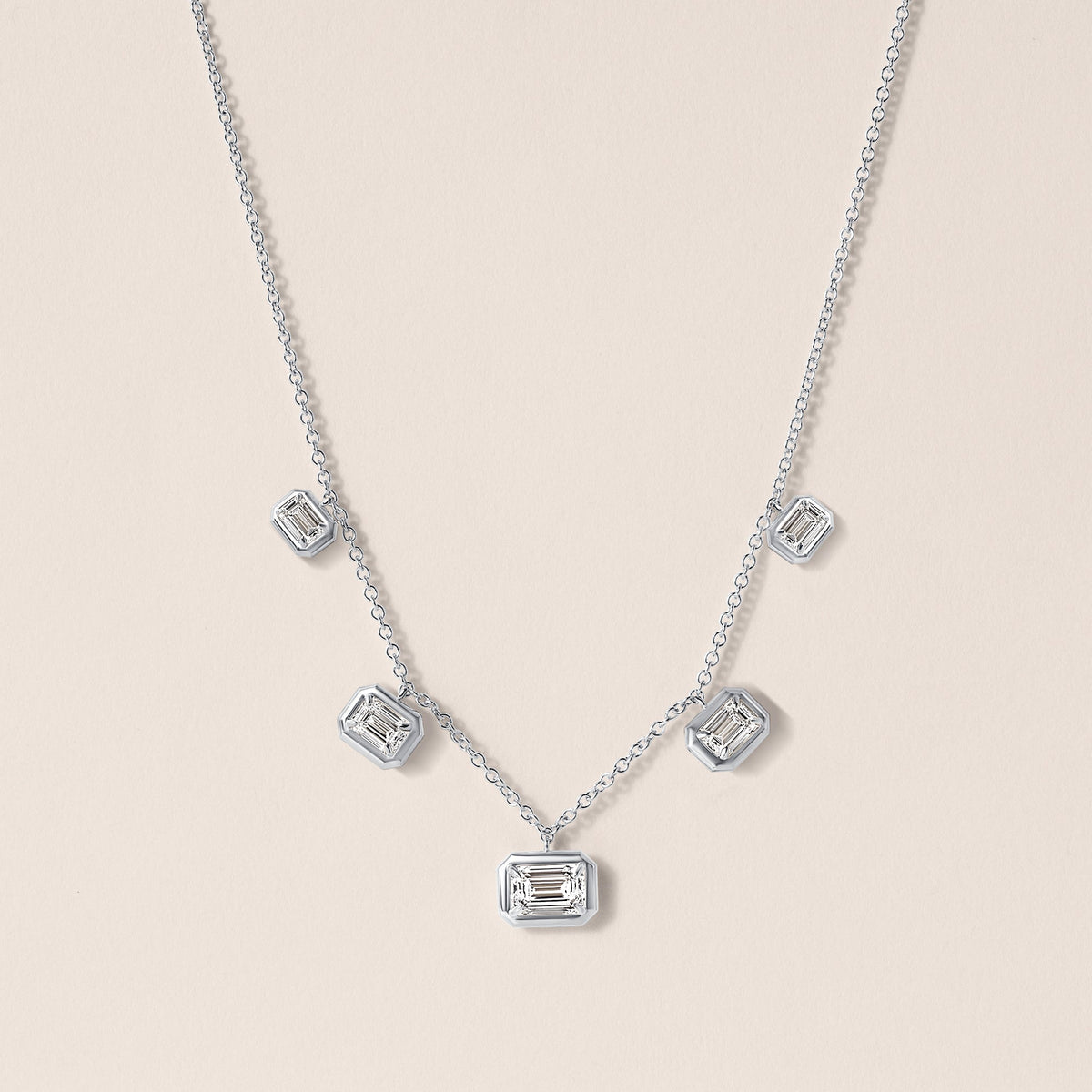 Horizontal Graduated Emerald Cut Stella Bezel Necklace Necklace   - Abtin & Co.