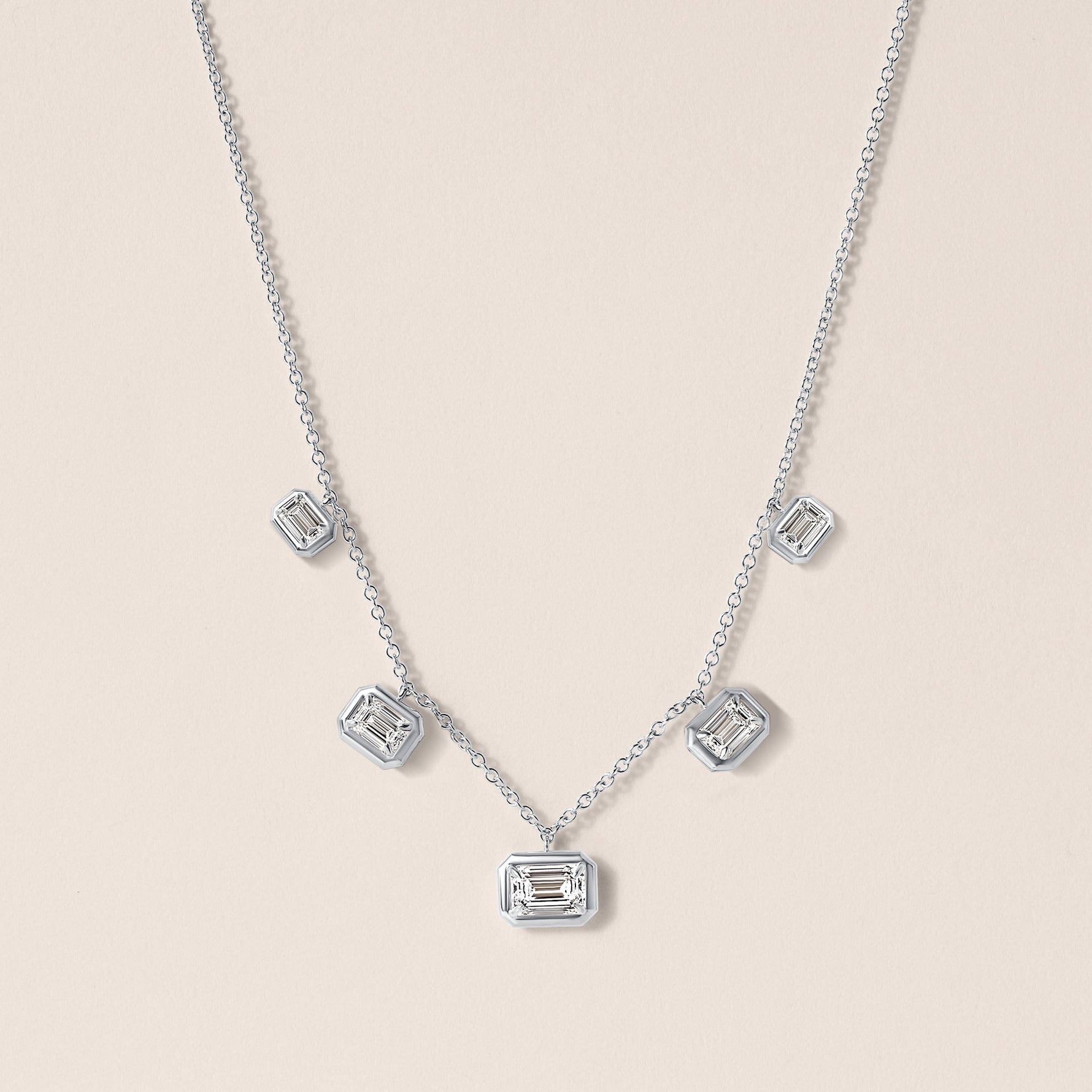 Horizontal Graduated Emerald Cut Stella Bezel Necklace Necklace   - Abtin & Co.