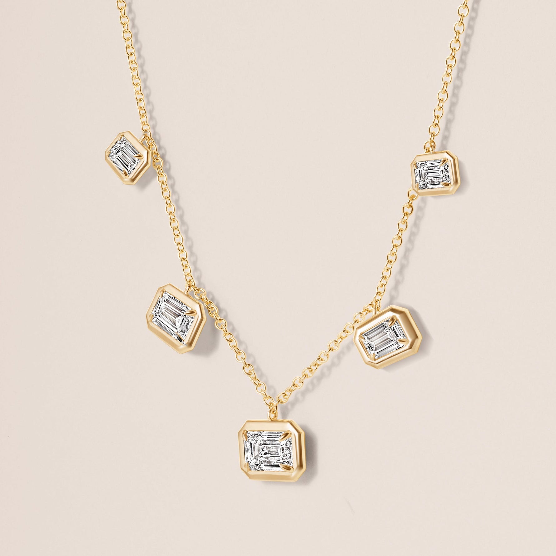 Horizontal Graduated Emerald Cut Stella Bezel Necklace Necklace   - Abtin & Co.