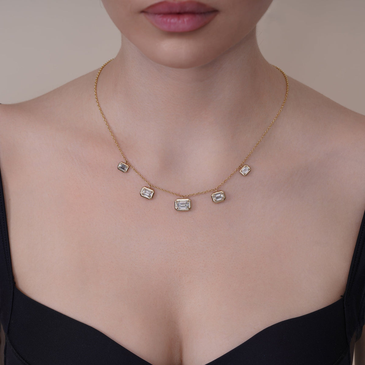 Horizontal Graduated Emerald Cut Stella Bezel Necklace Necklace   - Abtin & Co.