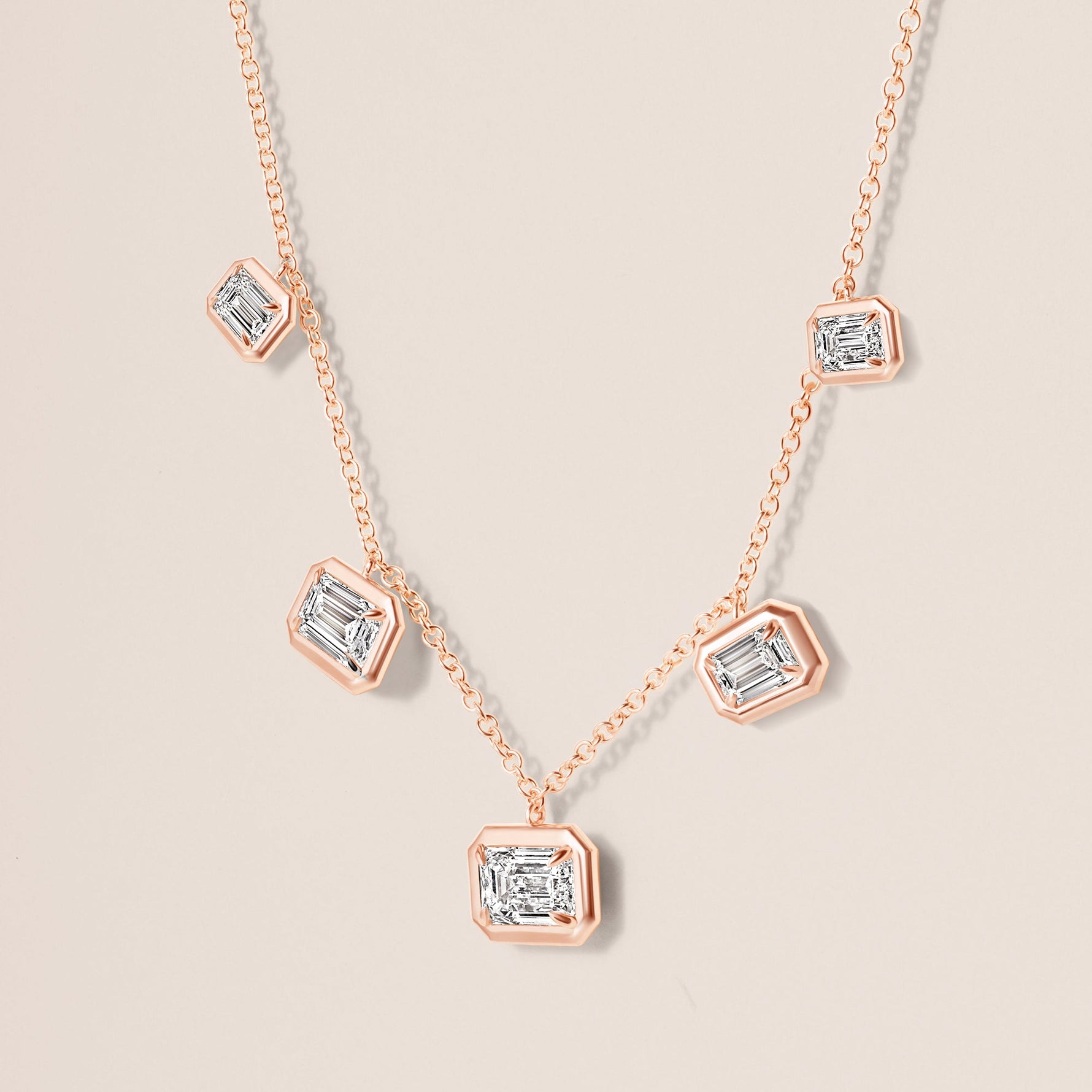 Horizontal Graduated Emerald Cut Stella Bezel Necklace Necklace   - Abtin & Co.