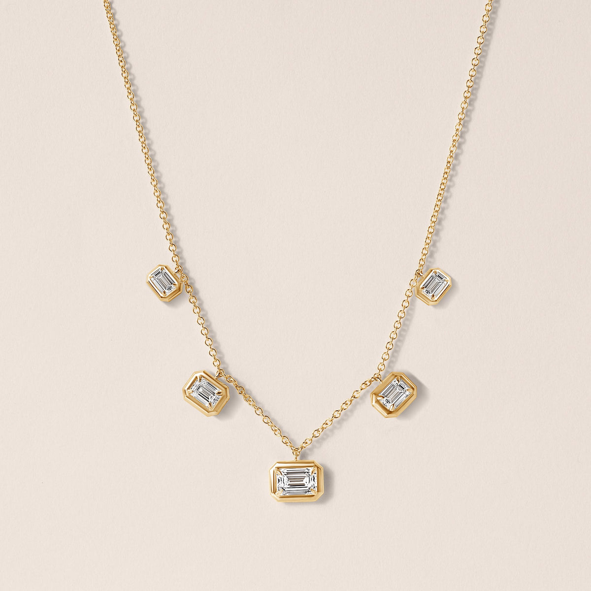 Horizontal Graduated Emerald Cut Stella Bezel Necklace Necklace   - Abtin & Co.