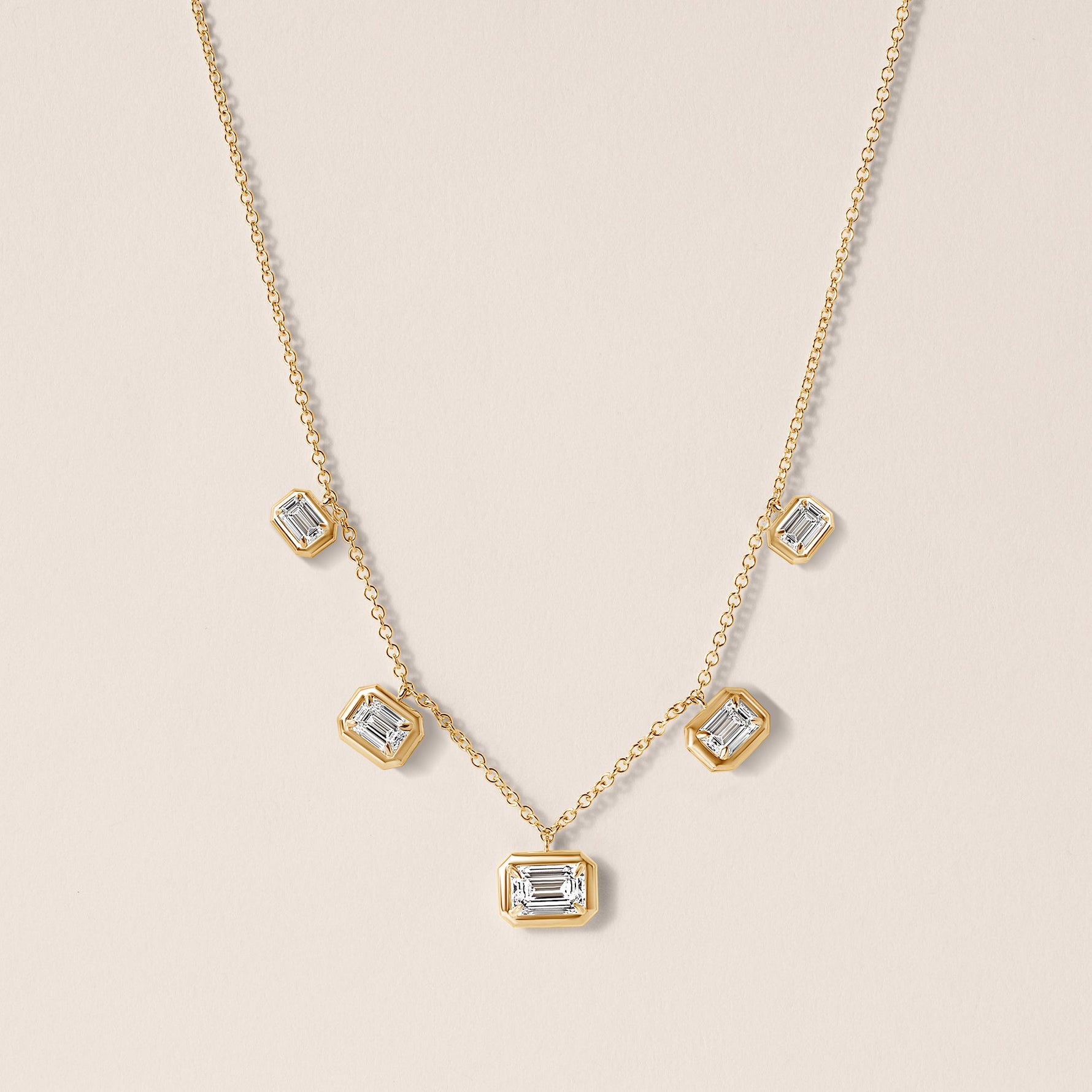 Horizontal Graduated Emerald Cut Stella Bezel Necklace Necklace   - Abtin & Co.