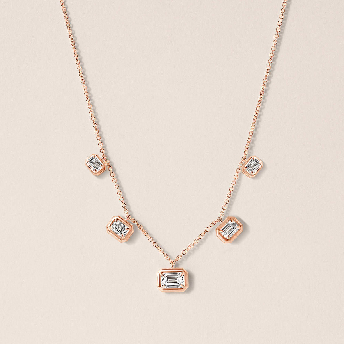 Horizontal Graduated Emerald Cut Stella Bezel Necklace Necklace   - Abtin & Co.
