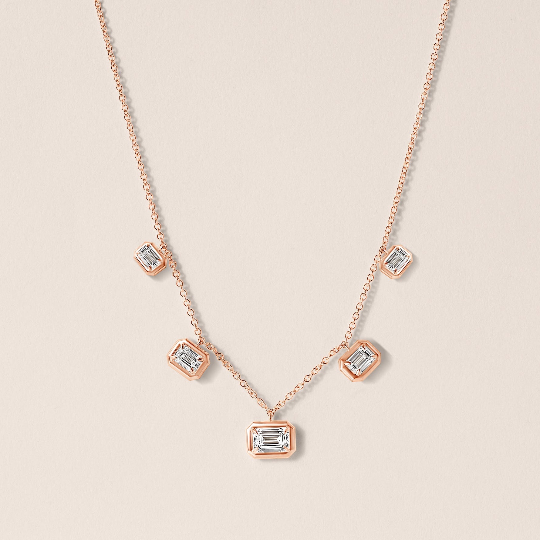 Horizontal Graduated Emerald Cut Stella Bezel Necklace Necklace   - Abtin & Co.