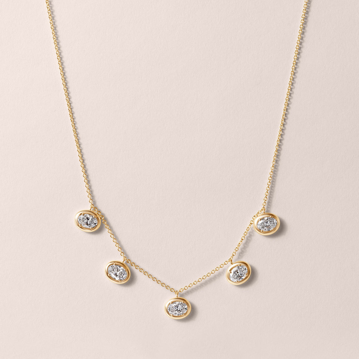 Horizontal Oval Stella Bezel Necklace Necklace ABN-186-OV-H-LGD-1  - Abtin & Co.