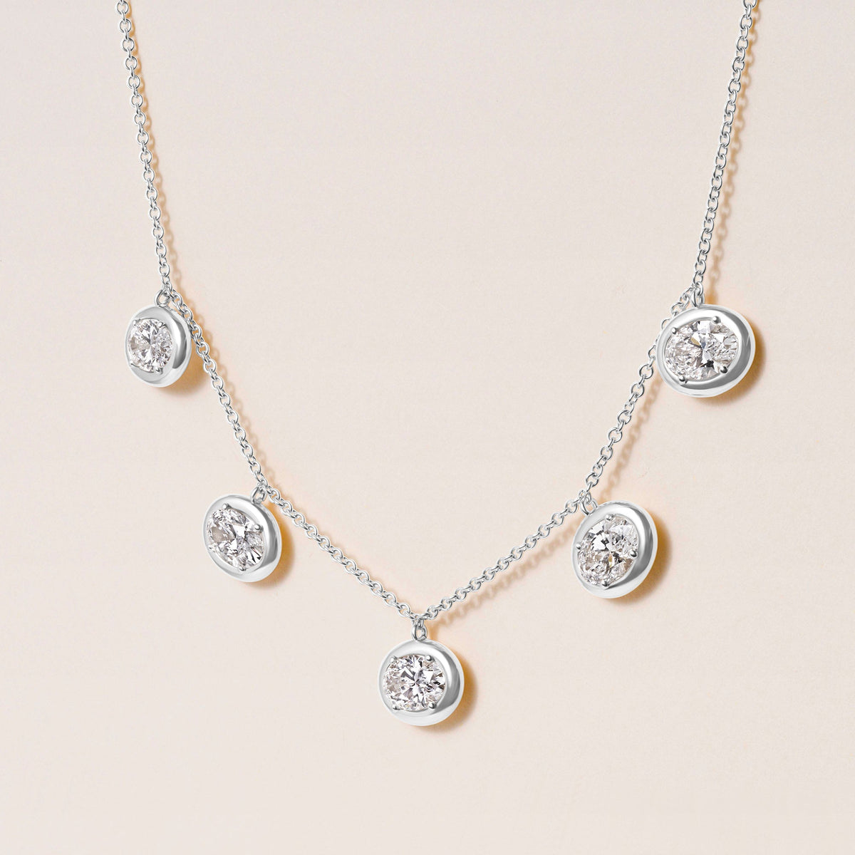 Horizontal Oval Stella Bezel Necklace Necklace ABN-186-OV-H-LGD-2  - Abtin & Co.