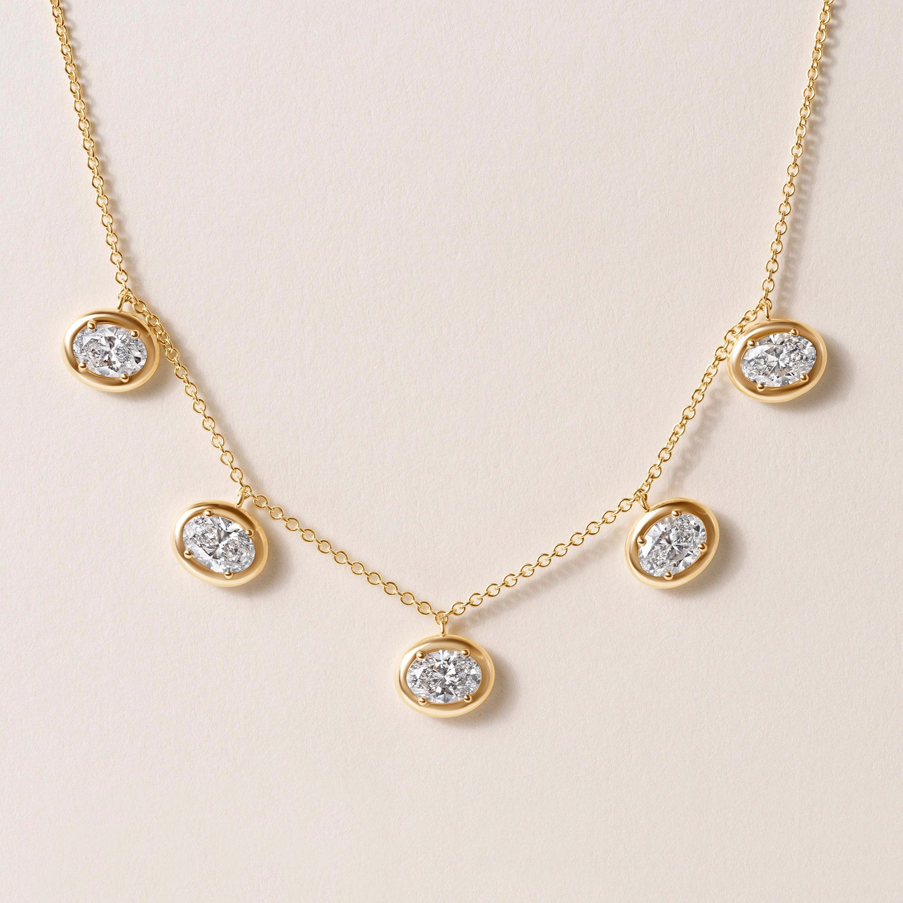 Horizontal Oval Stella Bezel Necklace Necklace ABN-186-OV-H-LGD-1  - Abtin & Co.