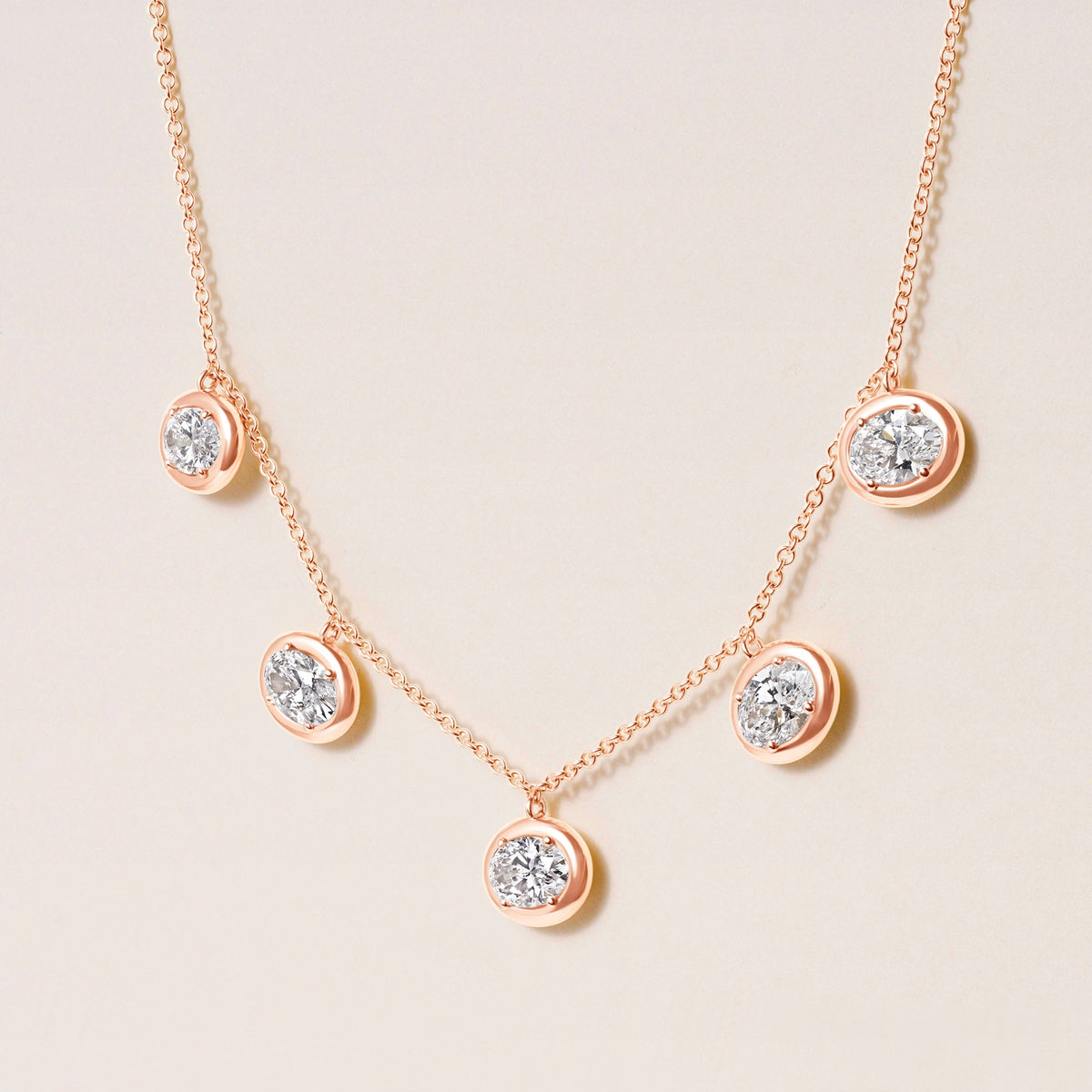 Horizontal Oval Stella Bezel Necklace Necklace ABN-186-OV-H-LGD-3  - Abtin & Co.