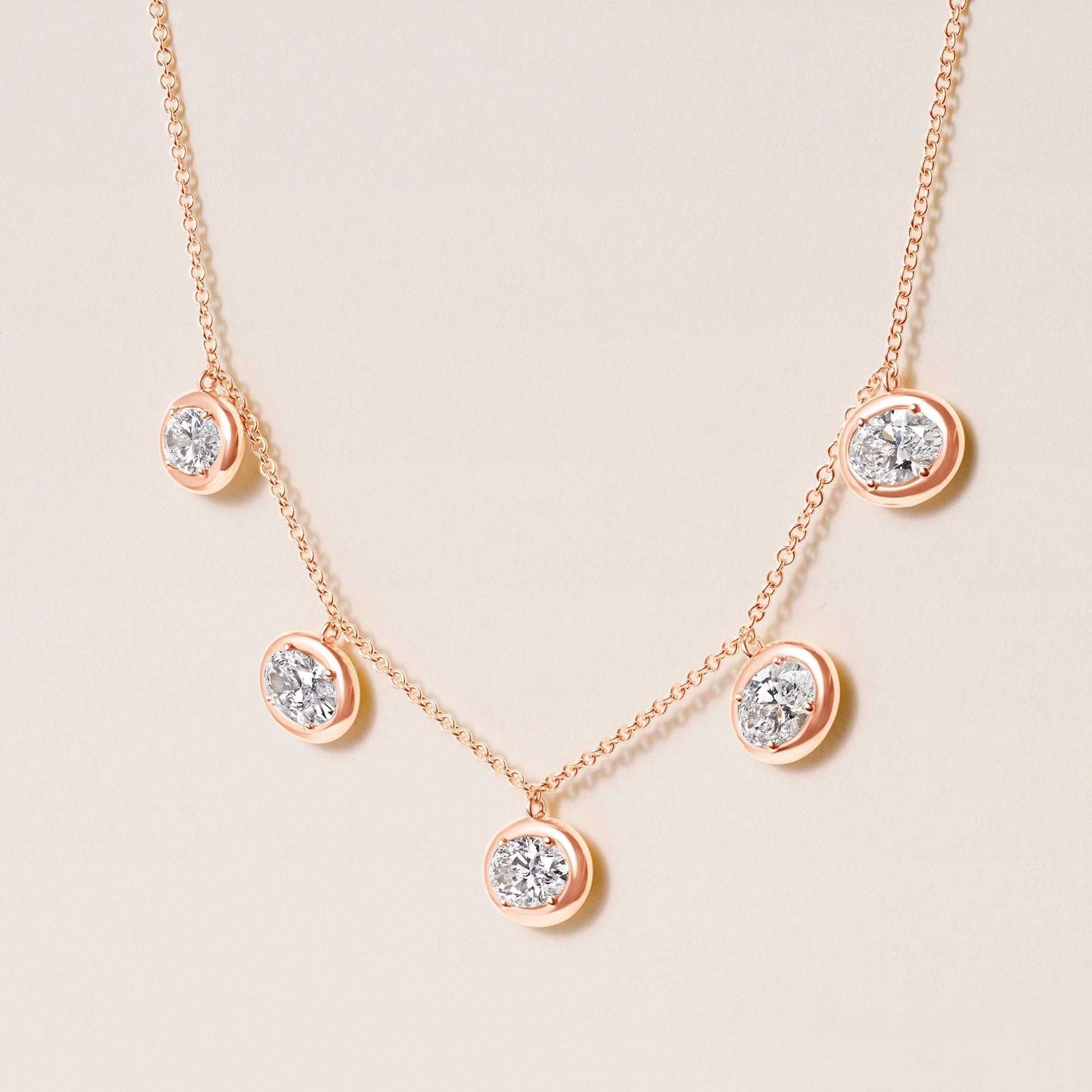 Horizontal Oval Stella Bezel Necklace Necklace ABN-186-OV-H-LGD-3  - Abtin & Co.