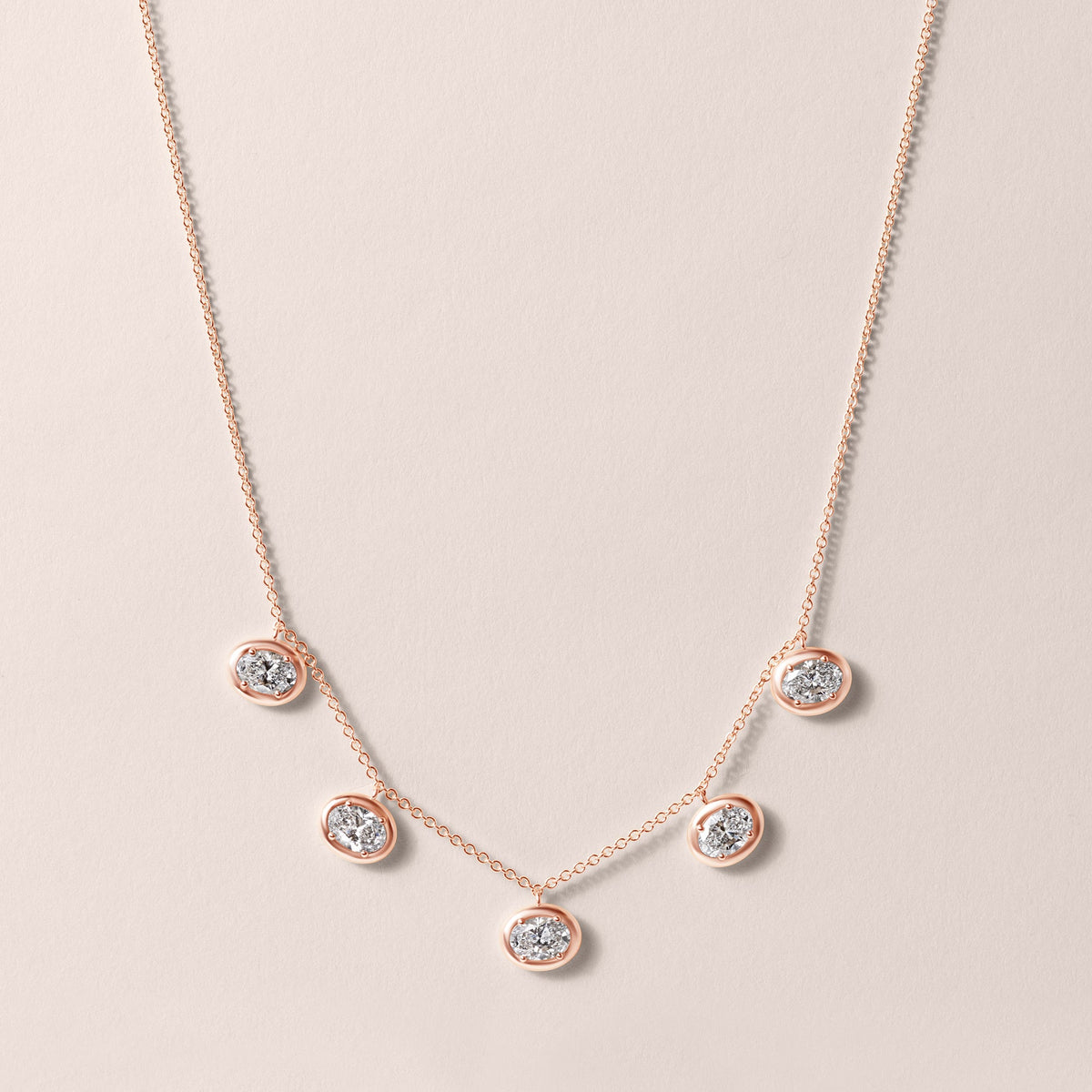 Horizontal Oval Stella Bezel Necklace Necklace ABN-186-OV-H-LGD-3  - Abtin & Co.