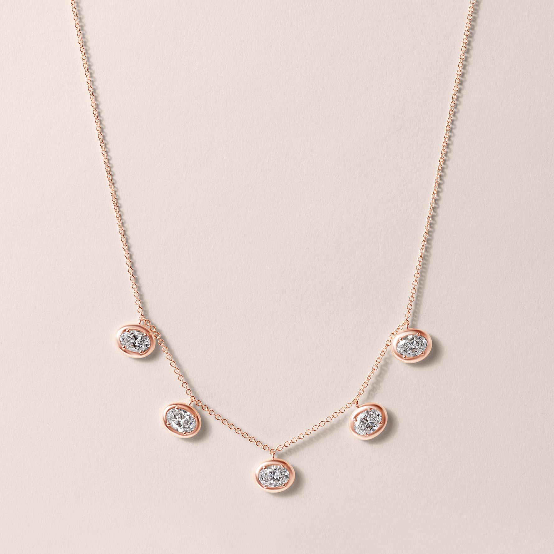 Horizontal Oval Stella Bezel Necklace Necklace ABN-186-OV-H-LGD-3  - Abtin & Co.