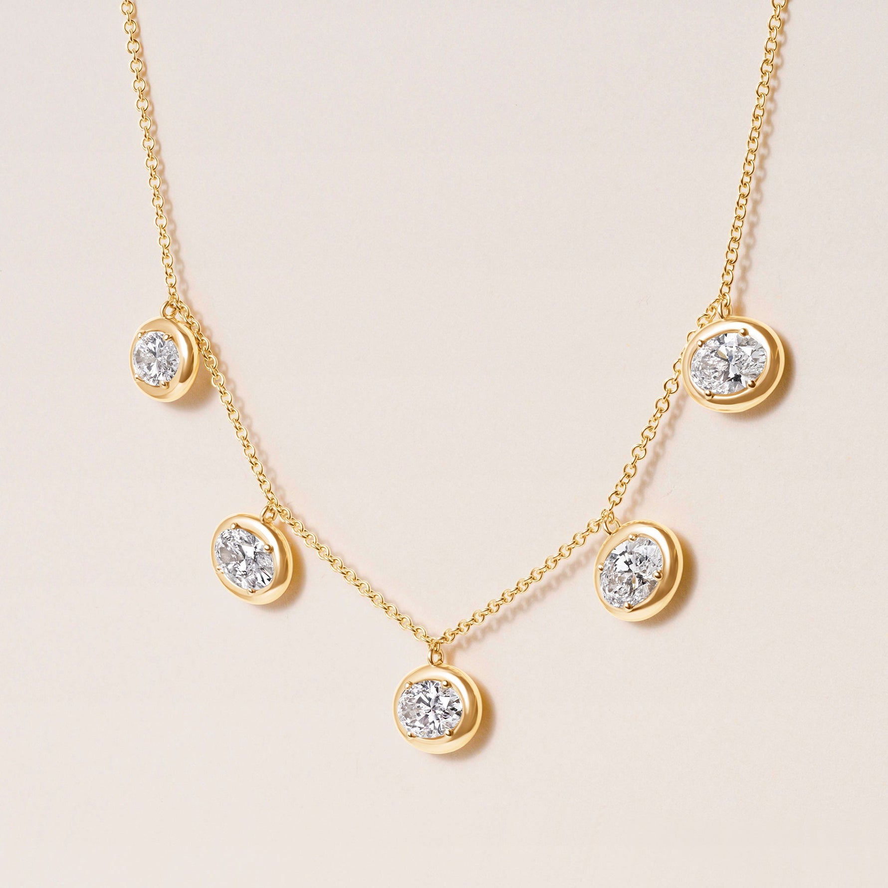 Horizontal Oval Stella Bezel Necklace Necklace ABN-186-OV-H-LGD-1  - Abtin & Co.