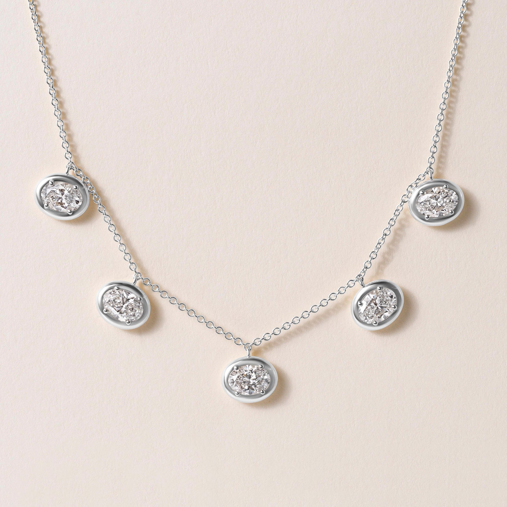 Horizontal Oval Stella Bezel Necklace Necklace ABN-186-OV-H-LGD-2  - Abtin & Co.
