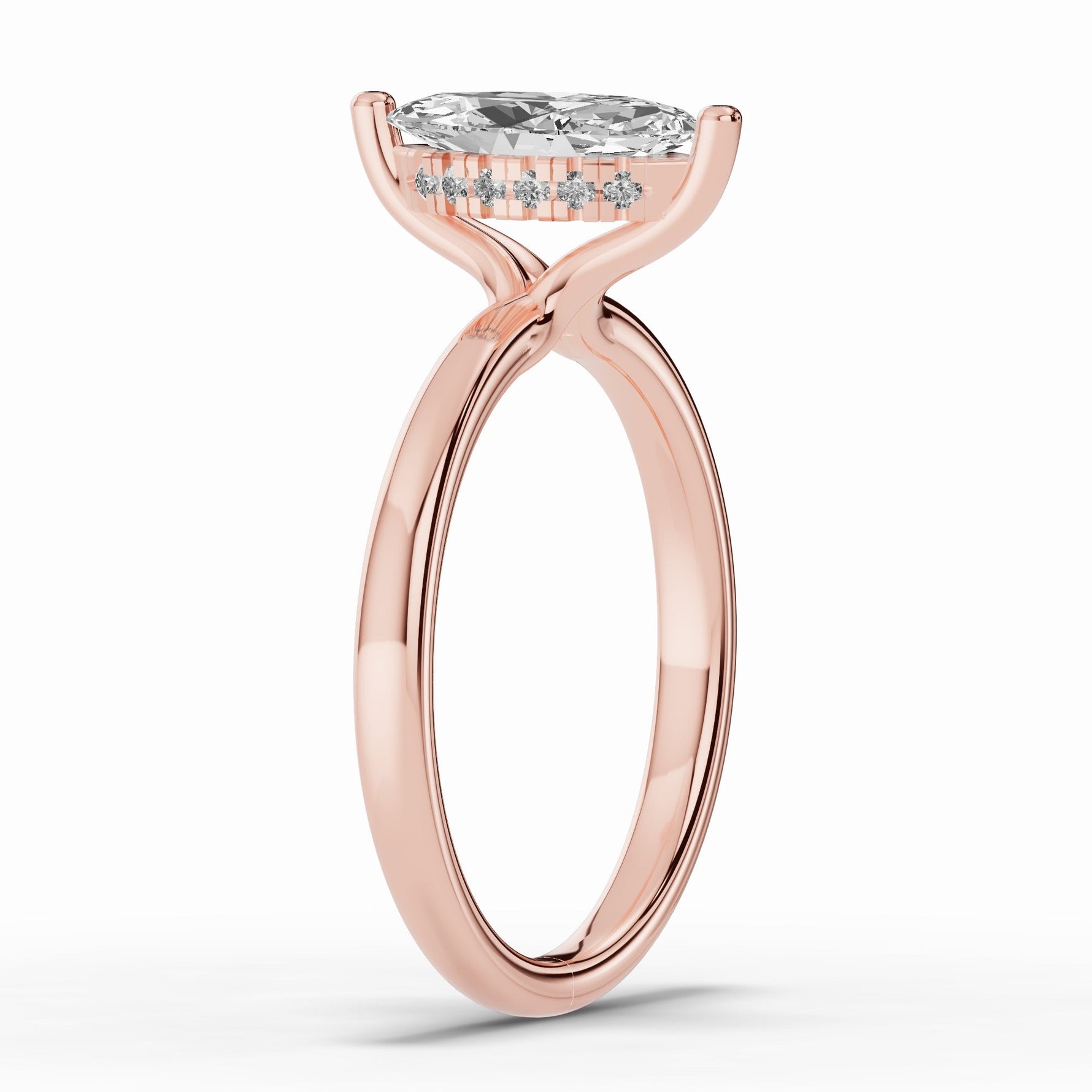 Marquise Lustre Hidden Halo Solitaire Ring ABER-101-MQ-LGD-11  - Abtin & Co.