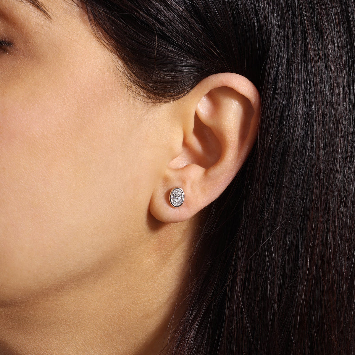 Oval Célina Bezel Studs Earring ABE-232-D-1  - Abtin & Co.