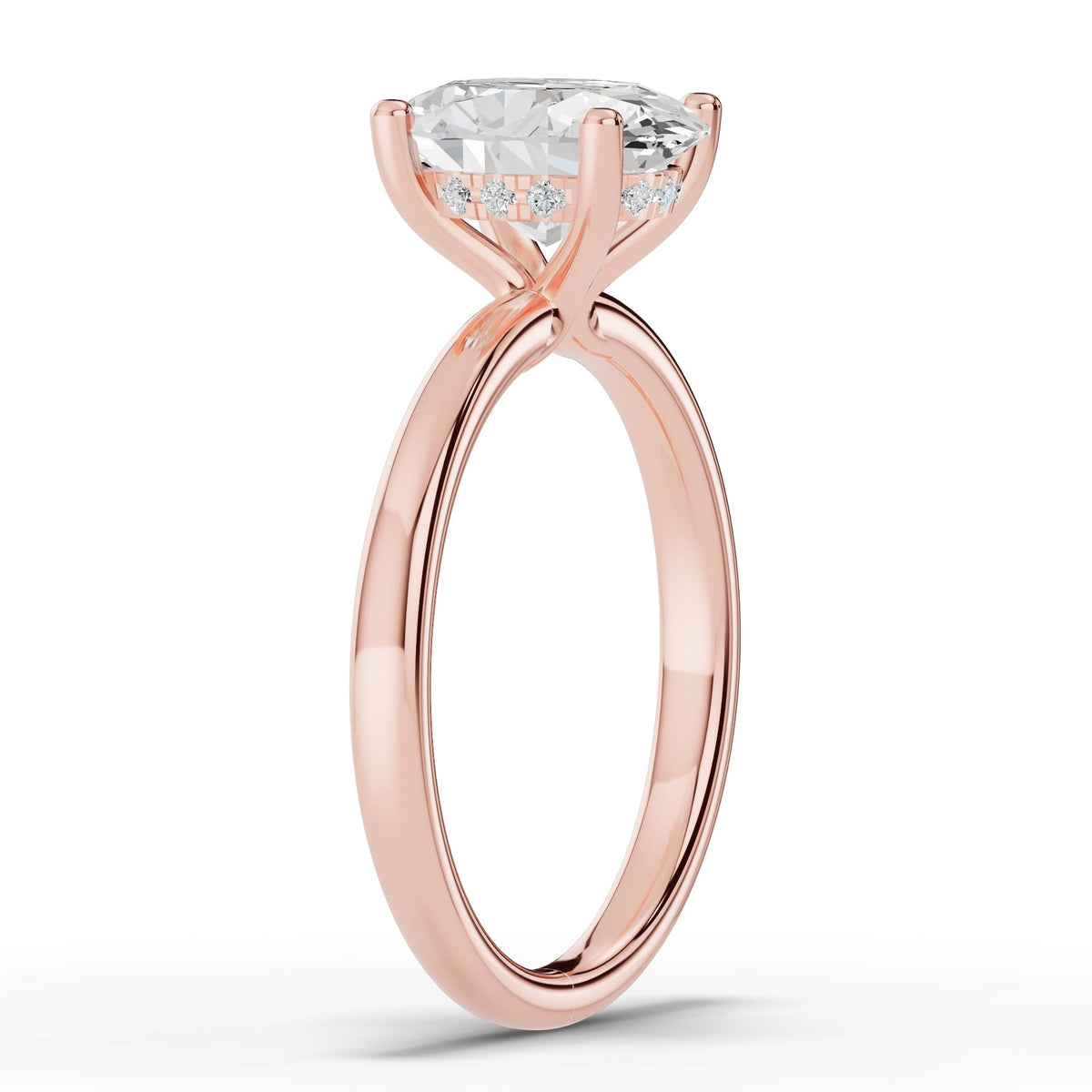 Oval Lustre Hidden Halo Solitaire Ring ABER-101-OV-LGD-11  - Abtin & Co.