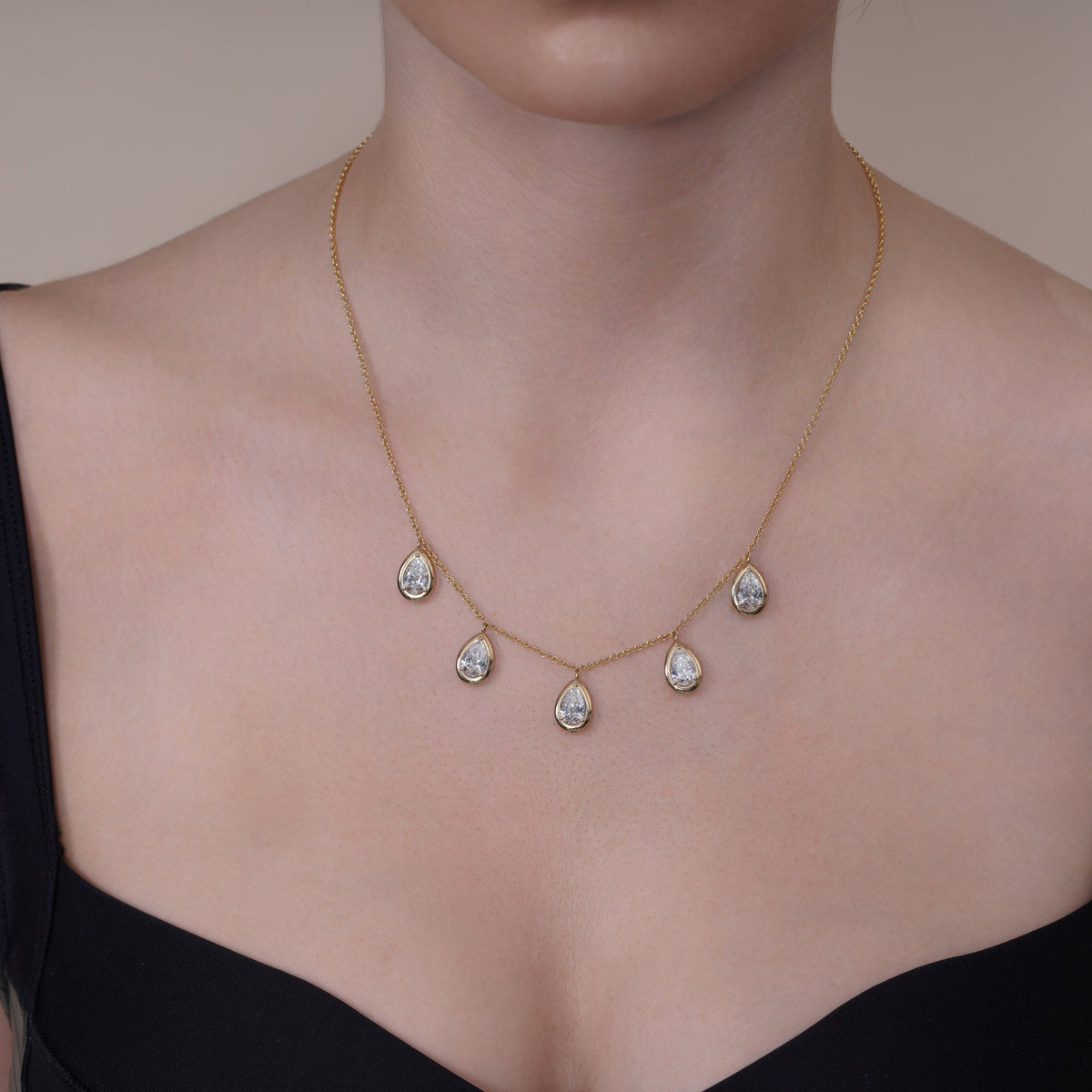 Pear Stella Bezel Necklace Necklace ABN-186-PR-LGD-1  - Abtin & Co.