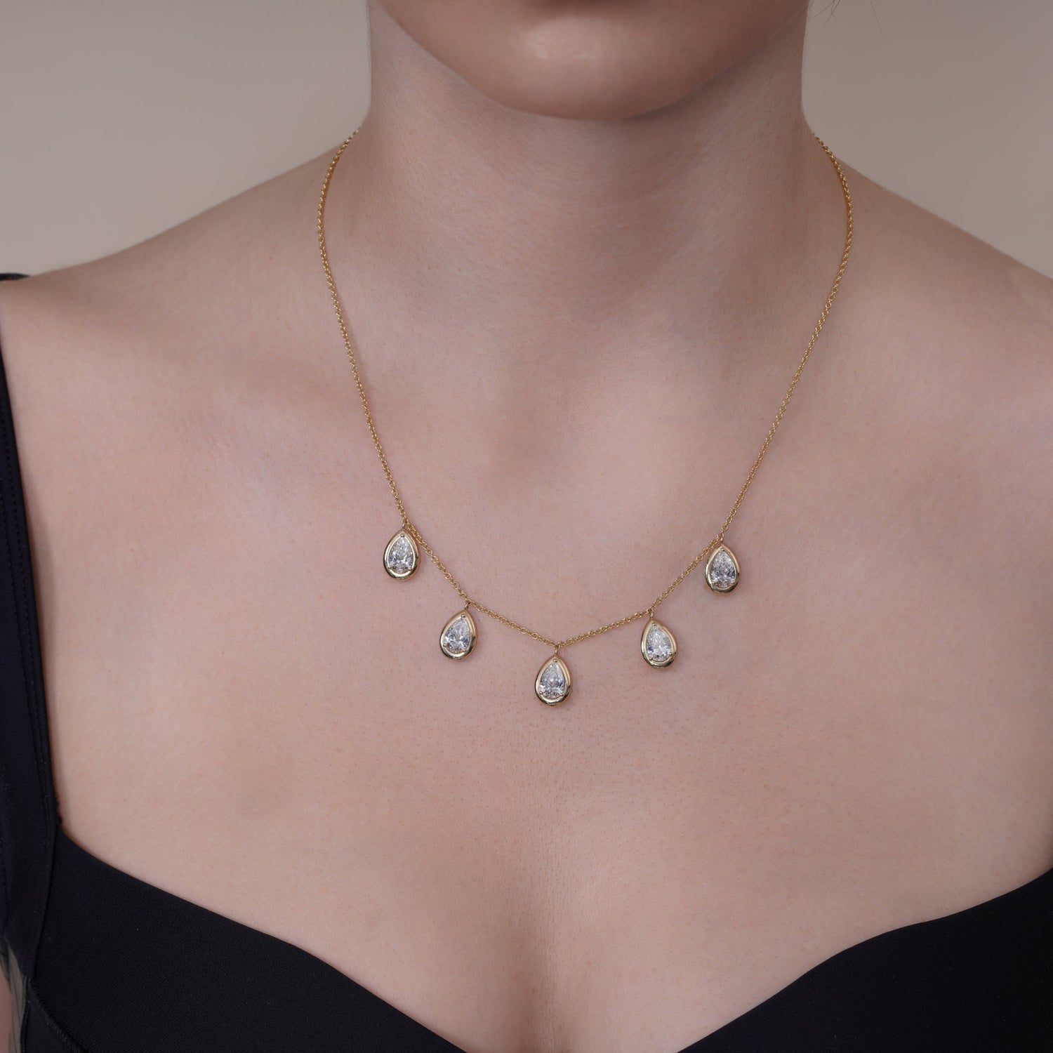 Pear Stella Bezel Necklace Necklace ABN-186-PR-LGD-1  - Abtin & Co.