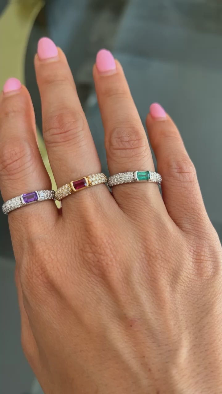 14K Gold Diamond & Emerald-Cut Amethyst Ring