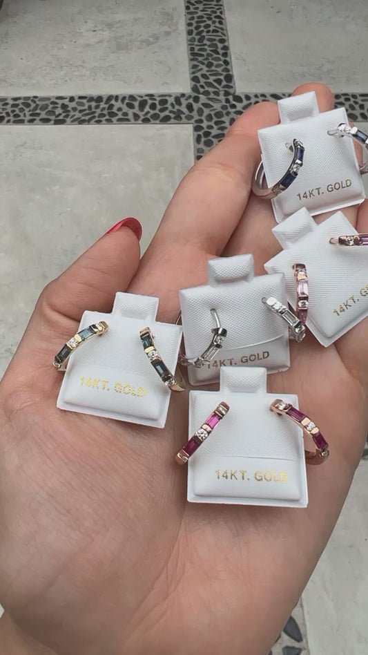 14K Gold Amethyst & Diamond Huggie Earrings