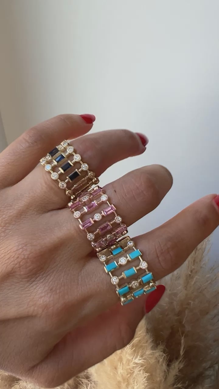 14K Rose Gold Diamond & Pink Sapphire Lace Cigar Band