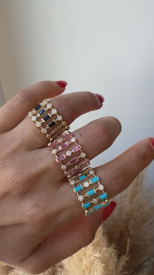 14K Rose Gold Diamond & Pink Sapphire Lace Cigar Band