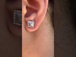 14K Gold Modern Square Pyramid Matt Finishing Studs Diamond Earring