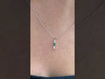 14K White Gold Baguette Emerald And Diamond Vertical Bar Pendant