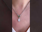 14K White Gold Pave Diamond & Emerald Tear-Drop Shape Drop Pendant