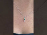 14K Yellow Gold Baguette Emerald And Diamond Vertical Bar Pendant