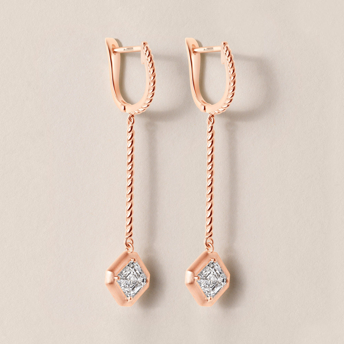 Riviera Asscher Cascade Drop Earrings ABE-238V3-AS-LGD-3  - Abtin & Co.