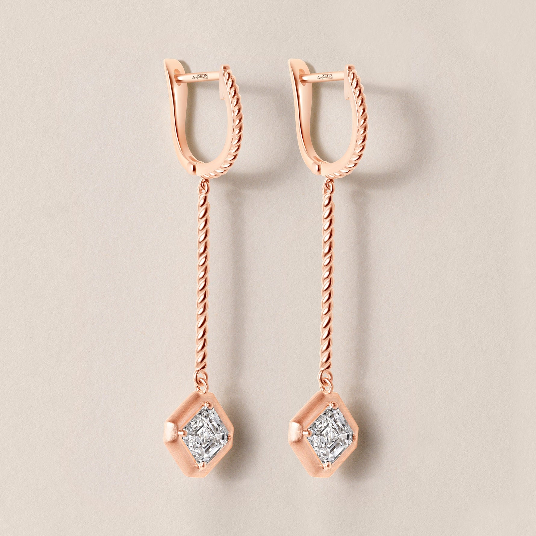 Riviera Asscher Cascade Drop Earrings ABE-238V3-AS-LGD-3  - Abtin & Co.