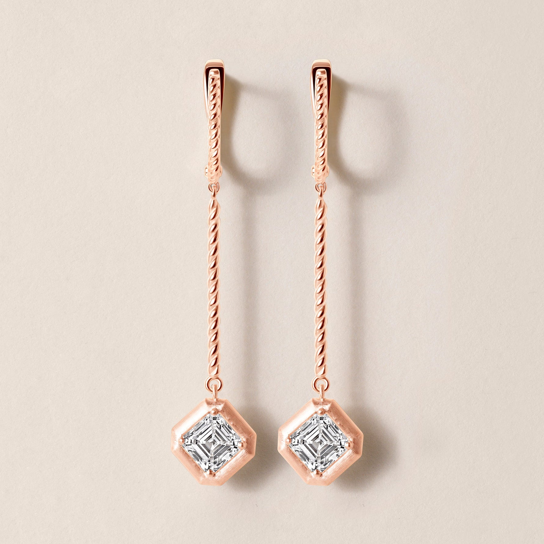 Riviera Asscher Cascade Drop Earrings ABE-238V3-AS-LGD-3  - Abtin & Co.