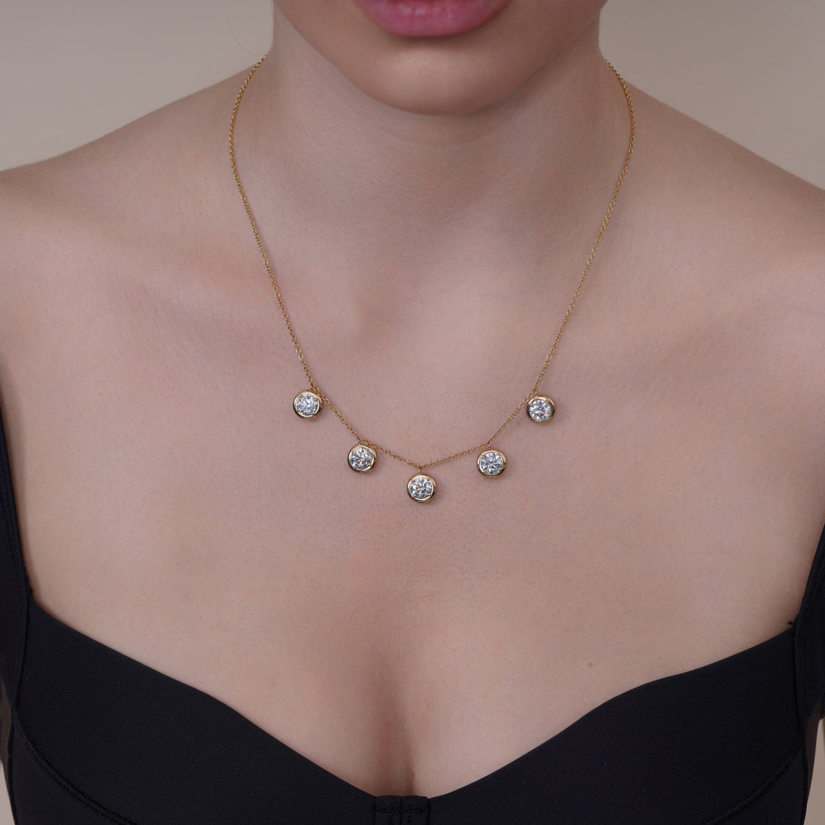 Round Stella Bezel Necklace Necklace ABN-186-RD-LGD-1  - Abtin & Co.