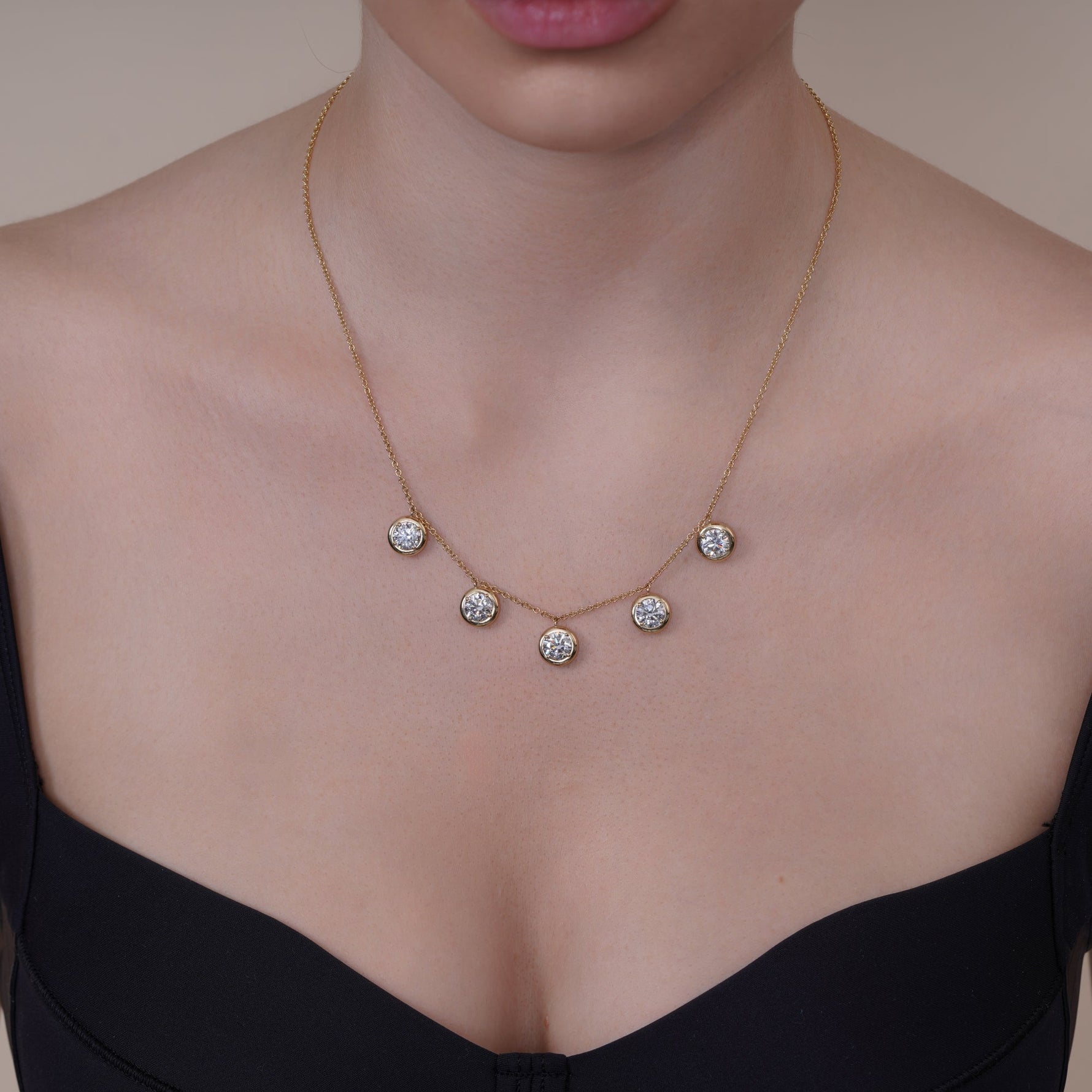 Round Stella Bezel Necklace Necklace ABN-186-RD-LGD-1  - Abtin & Co.