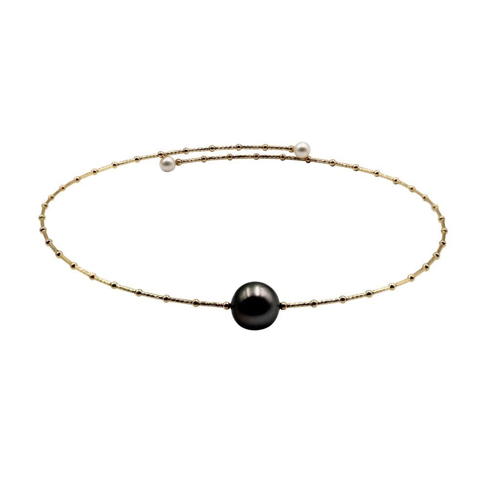 18K Gold Black Pearl Choker Necklace - Abtin & Company 