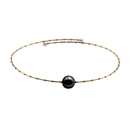 18K Gold Black Pearl Choker Necklace - Abtin & Company 